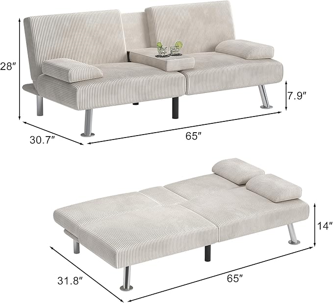 Shahoo Modern Upholstered Convertible Folding Futon Sofa Bed - Image 2