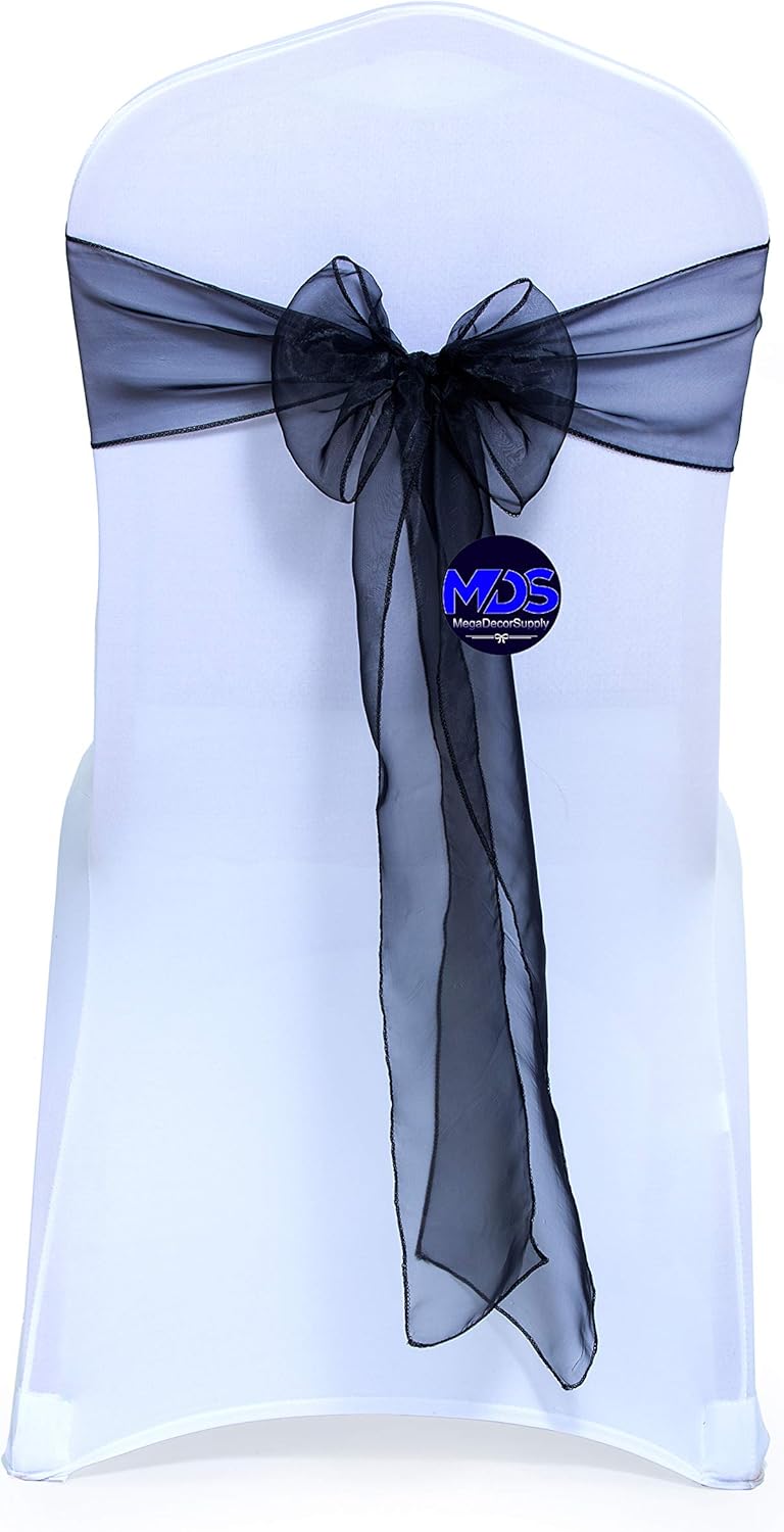 MDS Pack of 300 PCS Organza Chair Sashes Wider Dining Chair Bows Ribbon Tie Back for Wedding Party Birthday Bridal Shower Reception Event Banquet Home Chair Cover Decoration - Black