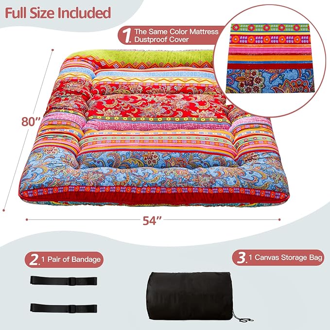 MAXYOYO Bohemian Retro Floor Mattress Vintage Floral Japanese Futon Mattress - Image 2