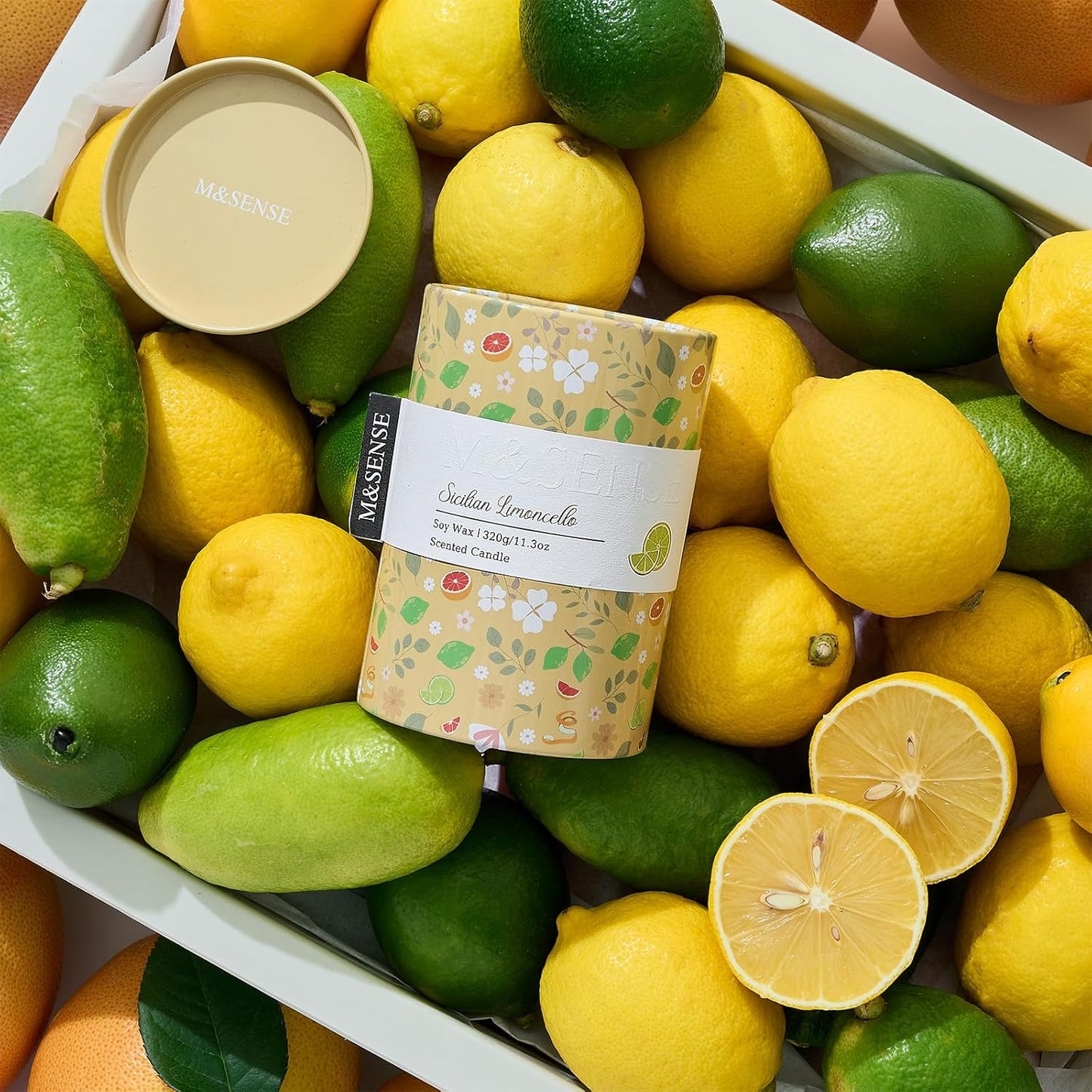 M&SENSE Sicilian Limoncello Scented Candle, Lemon Candle 11.3oz,Summer Soy Wax for Home Scented, Floral Candles Gift for Spring Holiday, Up to 70 Hours Burning Long-Lasting Fragrance