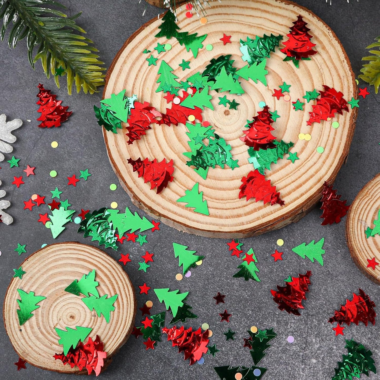 MARFOREVER Christmas Glitter Confetti, Tree Metallic Foil Confetti Party Scatter Red Green Xmas Stars Sequins Sprinkles Table for Winter Christmas Party Supplies Decorations