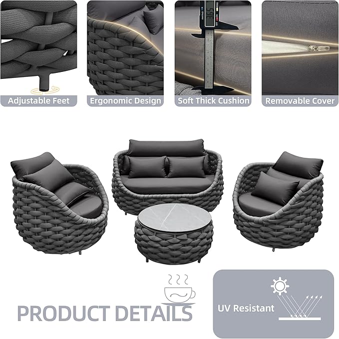 TWT 6-Piece Aluminum Patio Furniture Set, Olefin Rope Modern Outdoor - Image 5