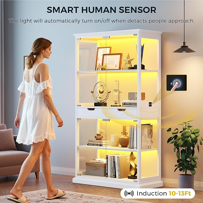 Jocoevol Display Cabinet with Glass Doors, 4-Tier Glass Display Case with Human - Image 5