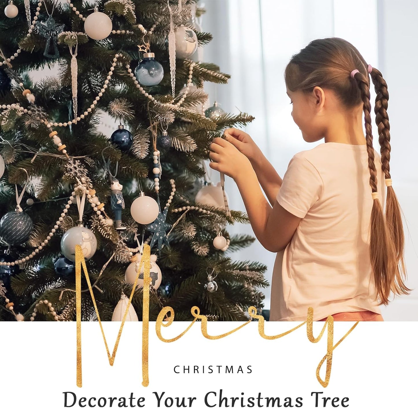 Craft String Pearls 8MM Pearl Bead, 33 Feet Ivory Faux Pearl Garland Spool Roll Strand Wedding Party Decoration, Christmas Tree Decorations