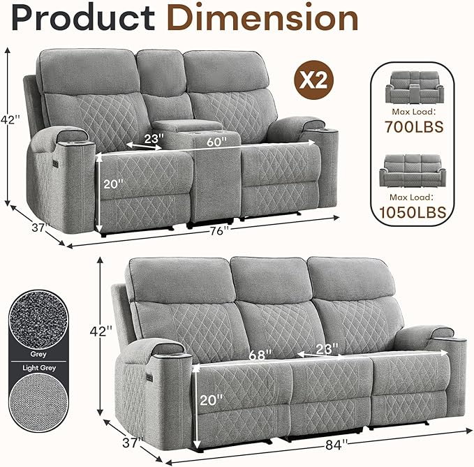 HAOMARKETS 3-Piece Power Recliner Sofa Set - Image 2