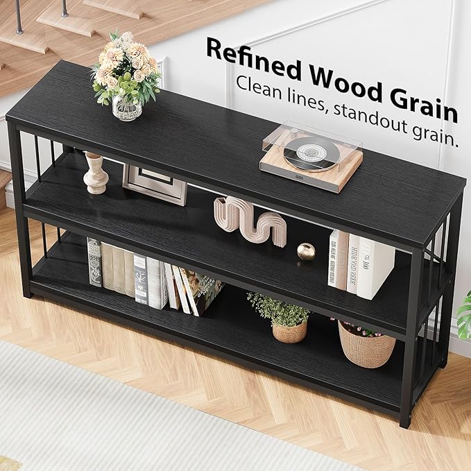 LVB Black Entryway Table, Modern Extra Long Sofa Console Table, Metal Wood - Image 6