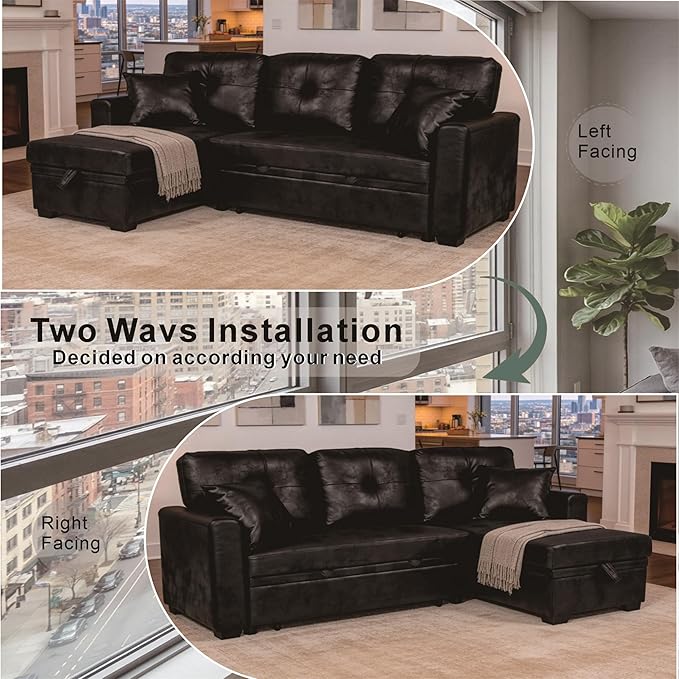 L Shaped Sectional Couch with Storage and Pull Out Bed, 3 Seater Sleeper Sofas - Image 7