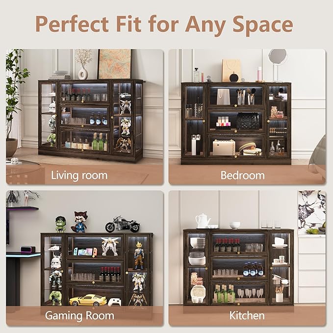 Display Cabinet with Acrylic Glass Doors, Extra Wide Curio Cabinet with LED - Image 8