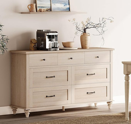 WAMPAT Beige 7 Drawers Dresser for Bedroom, Wide Chest of Drawers Kids Dresser by WAMPAT