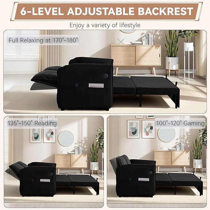63" Velvet 3 in 1 Convertible Sleeper Sofa Bed, Pull Out Couch Bed Loveseat - Image 5