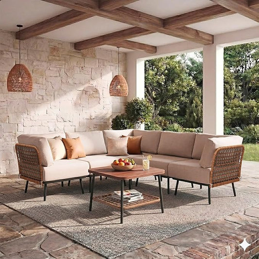 6-Piece Patio Conversation Set, Outdoor Sectional Sofa Modular Wicker Furniture by Mugovelo