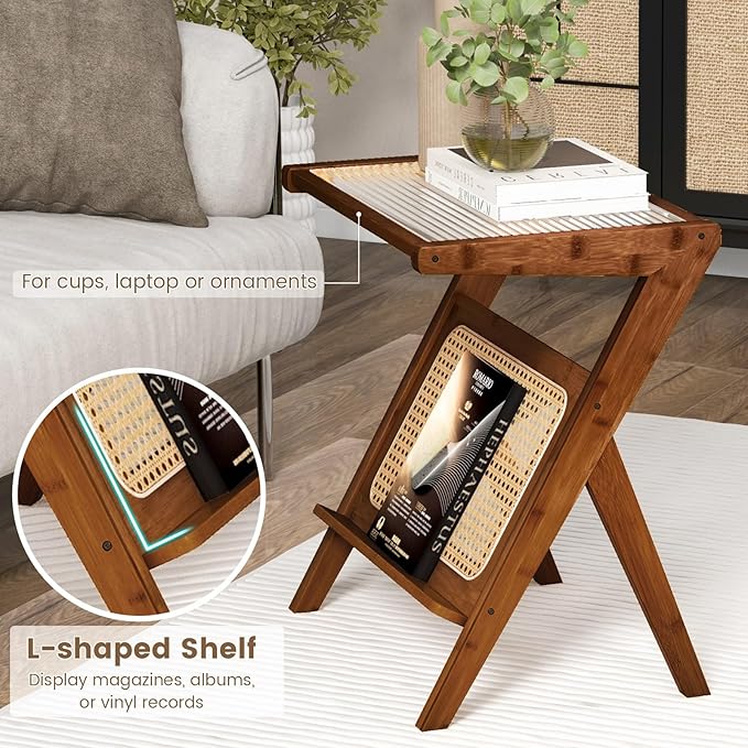 Giantex Rattan Side Table, Boho Nightstand - Image 5