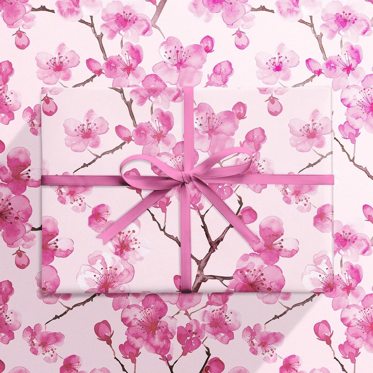 RUSPEPA Floral Wrapping Paper Roll for Women Girls, Mini Roll, Pink Sakura Cherry Blossom Flower Gift Wrap Paper Perfect for Birthday, Spring, Wedding, Bridal Shower, Mother's Day, 17 Inch x 16.4 Feet