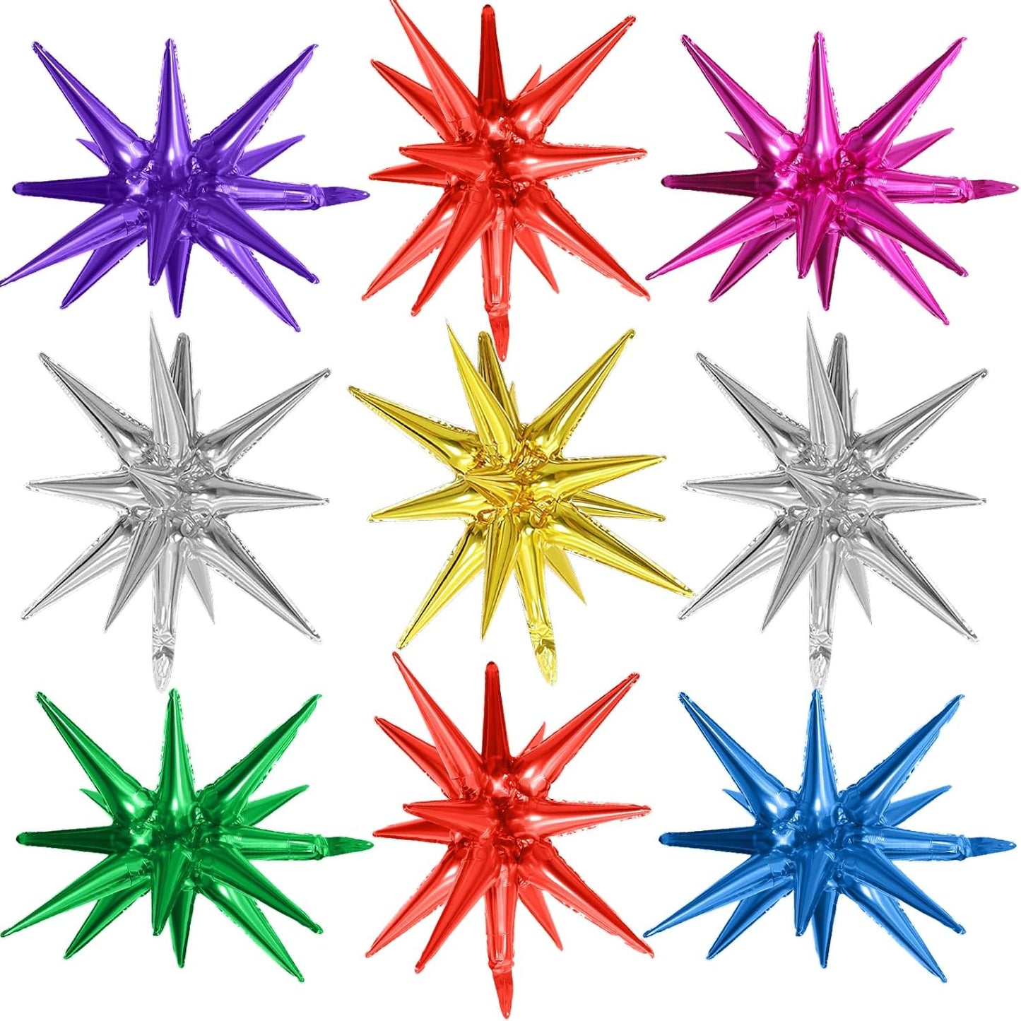 Colorful Star Balloons,9Pcs 22Inch Rainbow Explosion Spike Cone Helium Polyester Film Star Foil Balloons for Birthday Anniversary Baby Shower New Year Christmas Disco Party Decorations