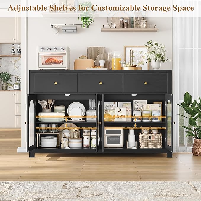 FINETONES Buffet Cabinet with Storage, 55.1" Large Sideboard Buffet Farmhouse - Image 7