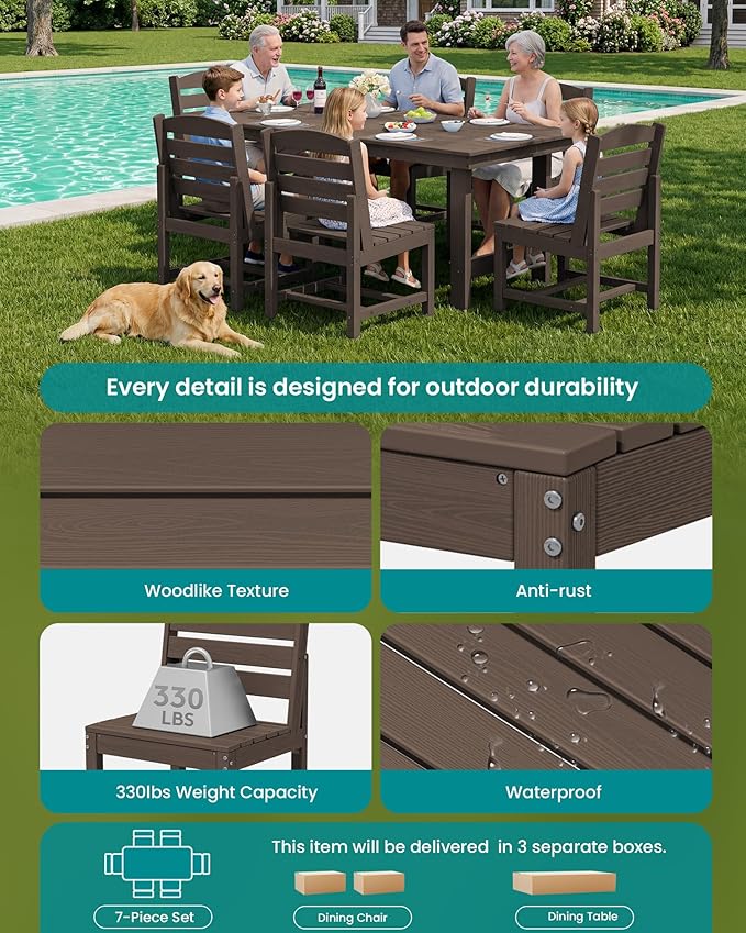 SERWALL Patio Dining Sets for 6 Person, HDPE Dining Set - Image 7