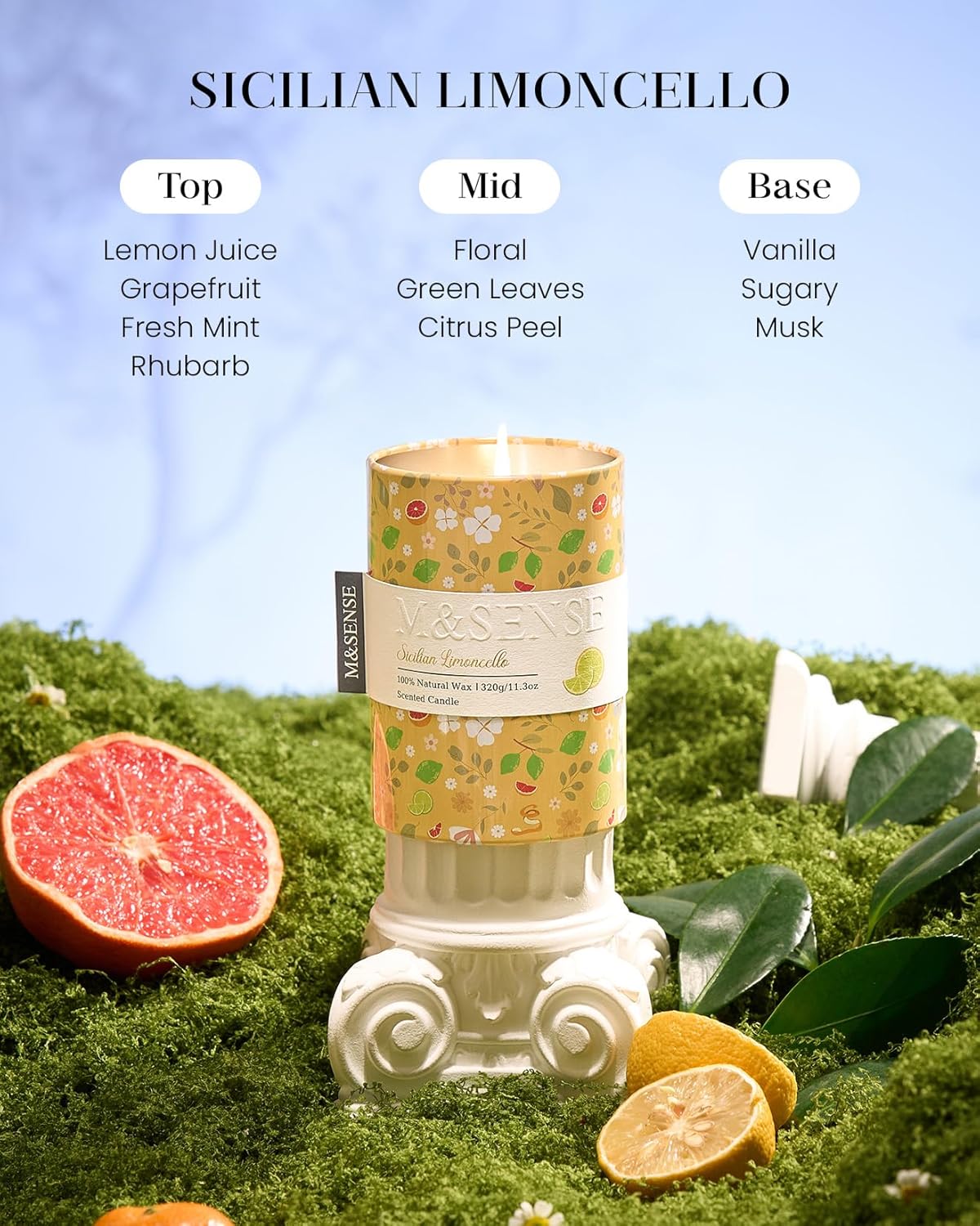 M&SENSE Sicilian Limoncello Scented Candle, Lemon Candle 11.3oz,Summer Soy Wax for Home Scented, Floral Candles Gift for Spring Holiday, Up to 70 Hours Burning Long-Lasting Fragrance