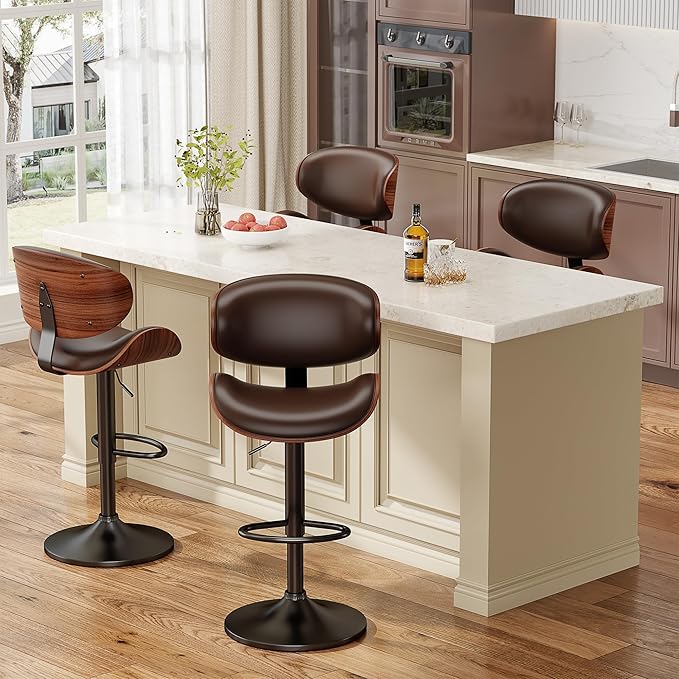 YaFiti Bar Stools Set of 4, Modern Pu Leather Swivel Adjustable Bar Stool - Image 8