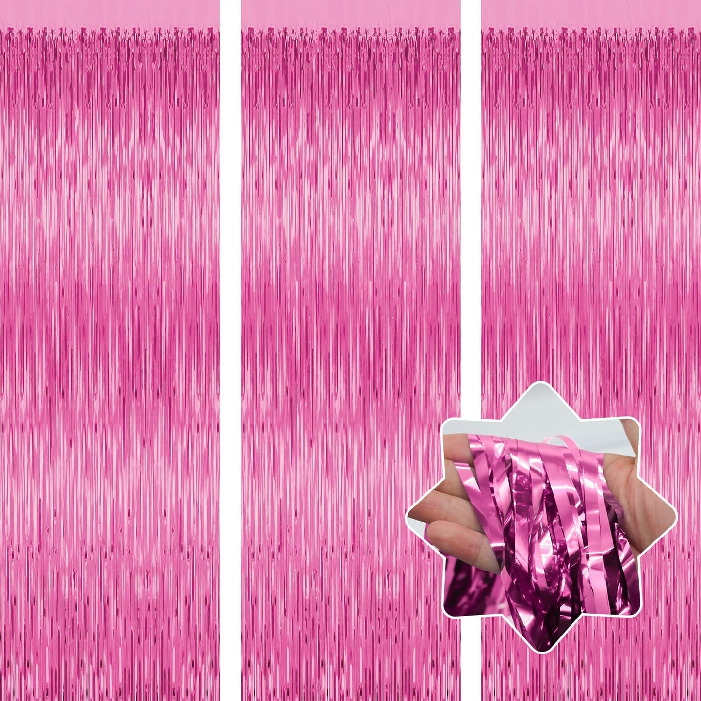 3 Pack Pink Tinsel Backdrop Decorations, Foil Fringe Curtains, Bachelorette & Graduation Party Decorations, Photo Booth Streamer Backdrop, Pink Theme