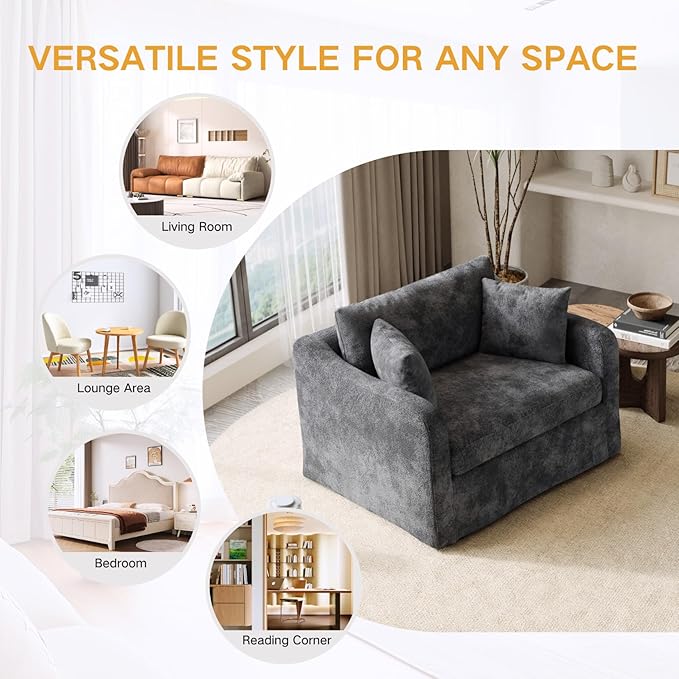 Oversized Armchair, 43.9" W Chenille Single Sofa Modern Upholstered Deep Seat - Image 7