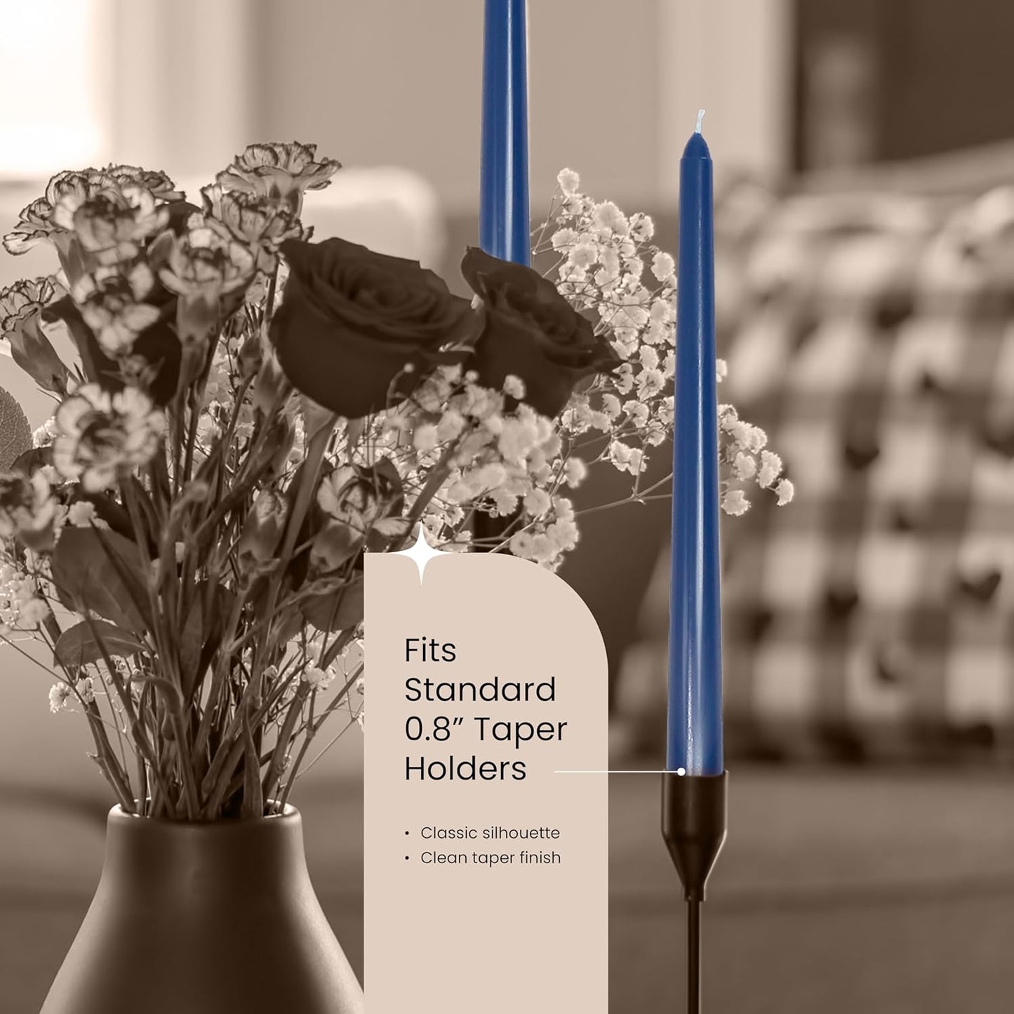 Leor & Lair Blue Taper Candles - 4 Pack 10" Blue Candlesticks - Unscented Long Burning Candle Sticks for Winter, July 4th Decoration, Dinner, Hanukkah, Weddings, Restaurants & Events