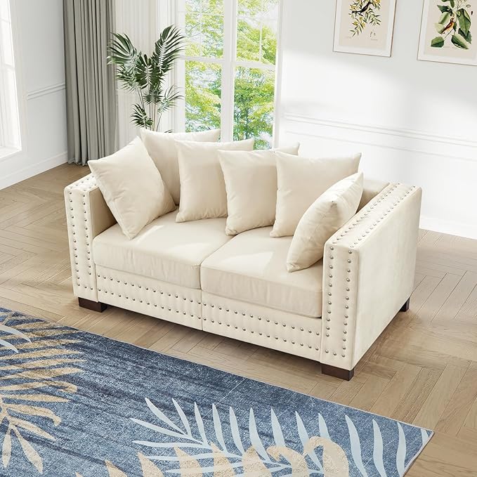 60.5"W Loveseat Sofa, Velvet Mid Century Modern Couch - Image 9