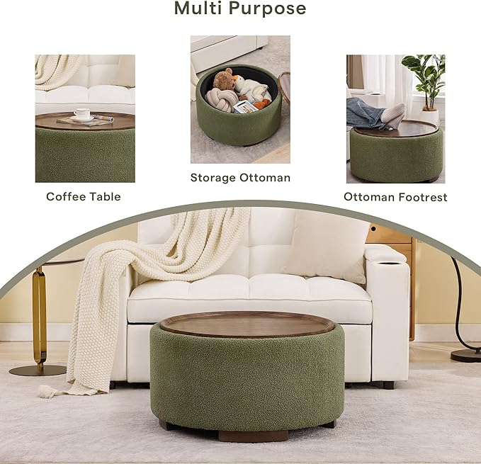29.5 Inch Round Storage Ottoman Coffee Table, Modern Circle Coffee Table - Image 7