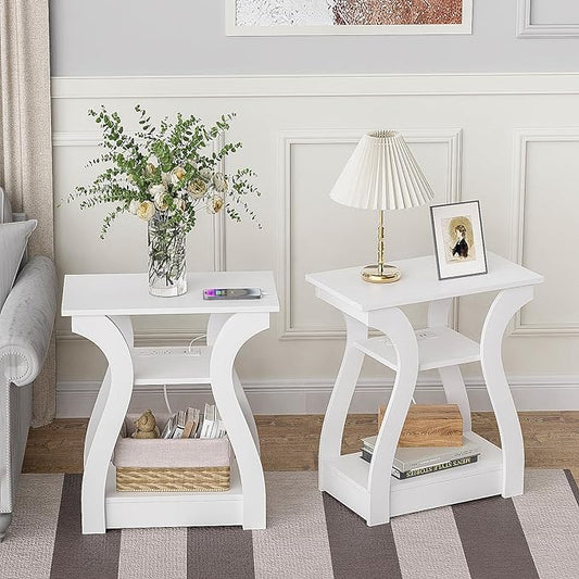 FROMJBEST End Tables Living Room Set of 2, End White Table by FROMJBEST