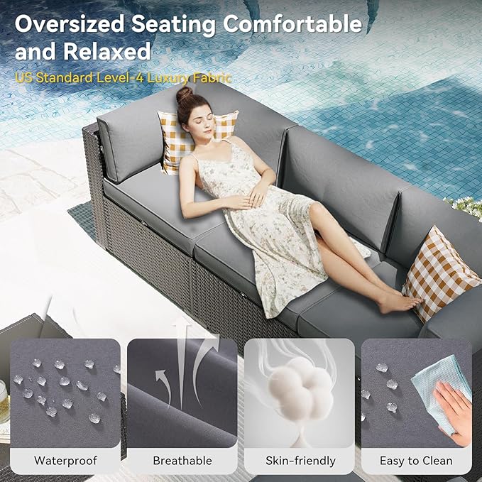 Aoxun Patio Furniture Set with Umbrella, 8 Piece Outdoor Sectional Sofas - Image 3