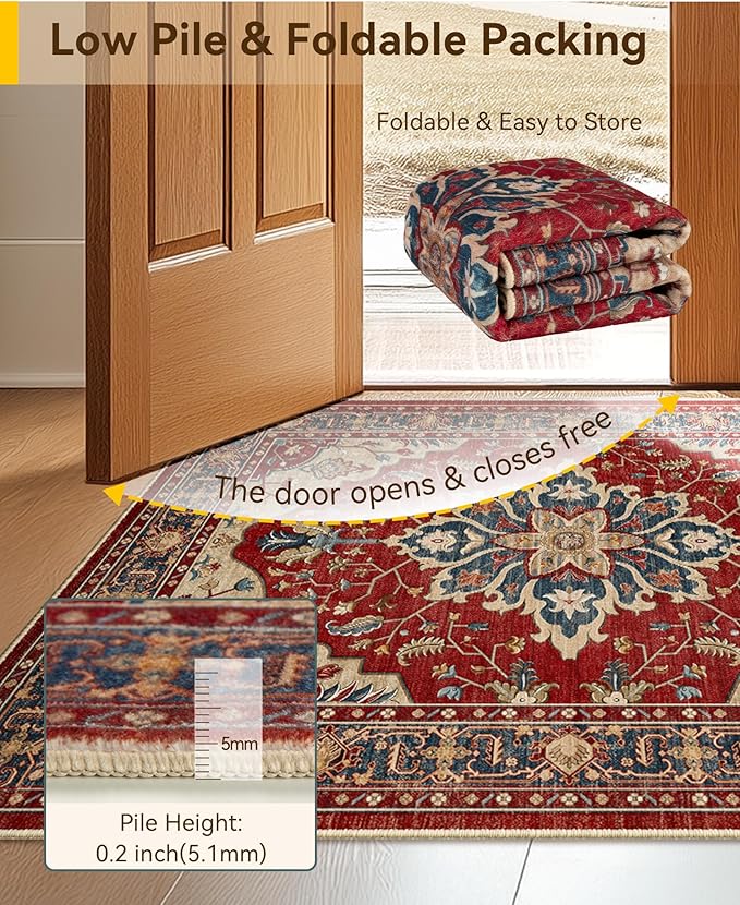 RELEANY Area Rugs 4'x6' Washable Non-Slip, Floral Vintage Distress Print - Image 4