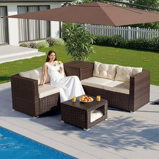 VINGLI 4 Pieces Outdoor Sectional Wicker Patio Furniture by VINGLI