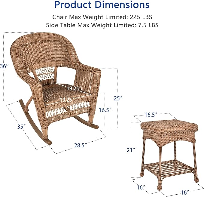 Jeco 3 Piece Rocker Wicker Chair Set - Image 3