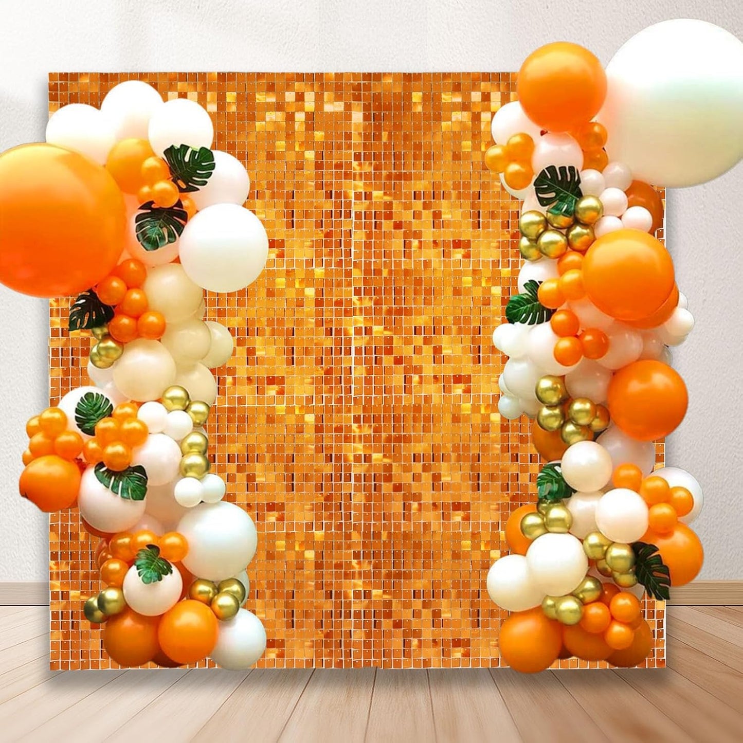 12PCS Orange Shimmer Wall Backdrop, Square Sequin Photo Backdrops Panel, Glitter Wall Background for Birthdays, Weddings, Halloween, Thanksgiving, Disco Bachelorette Party Decoration (3FTx4FT)