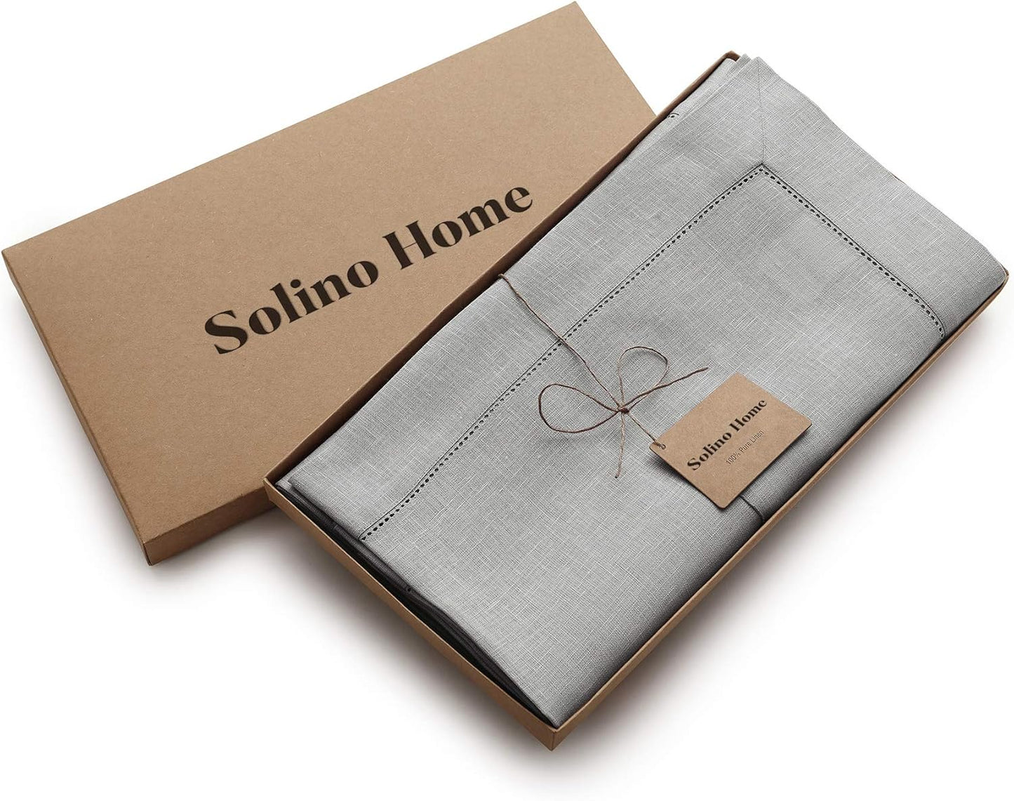 Solino Home Soft Grey Linen Tablecloth 60 x 120 Inch - 100% Pure Linen Hemstitch Table Cloth for Rectangle Tables - Classic Hemstitch, Machine Washable Tablecloth for Fall, Thanksgiving, Christmas