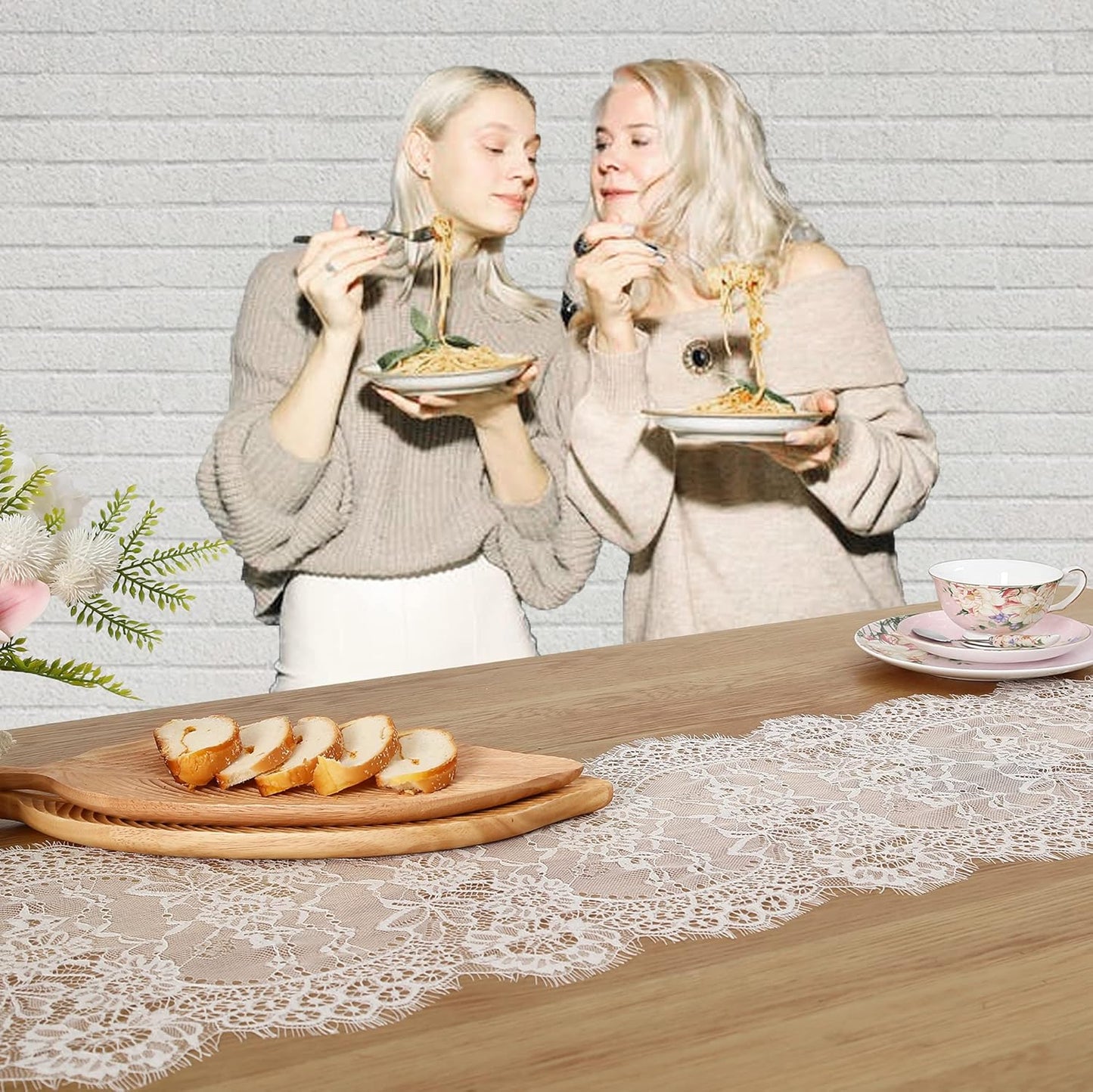 2 Pack Ivory Lace Table Runners 14x120 inch Rectangular Wedding Table Runner Chic Embroidered Chic Table Cloths for Wedding Party Romantic Decorations