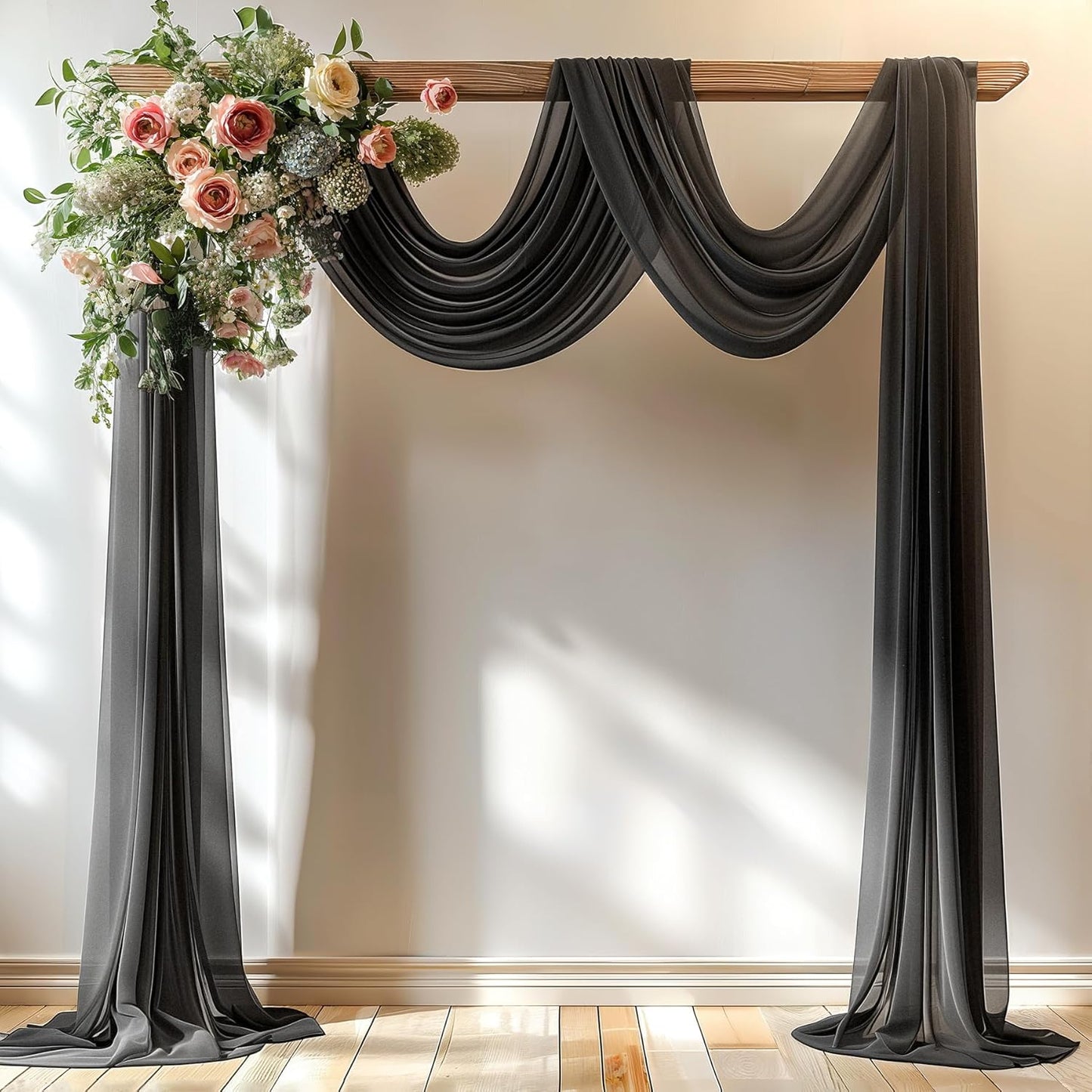 Black Wedding Arch Draping Fabric 1 Panel 30'' x 20FT Black Drapes Sheer Fabric Backdrop Arch Draping Fabrics for Wedding Ceremony Birthday Party Bridal Shower Decoration