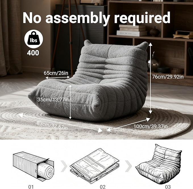 Giant Bean Bag Chair for Adults, Comfy Chair for Bedroom, Memory Foam Chair - Image 2