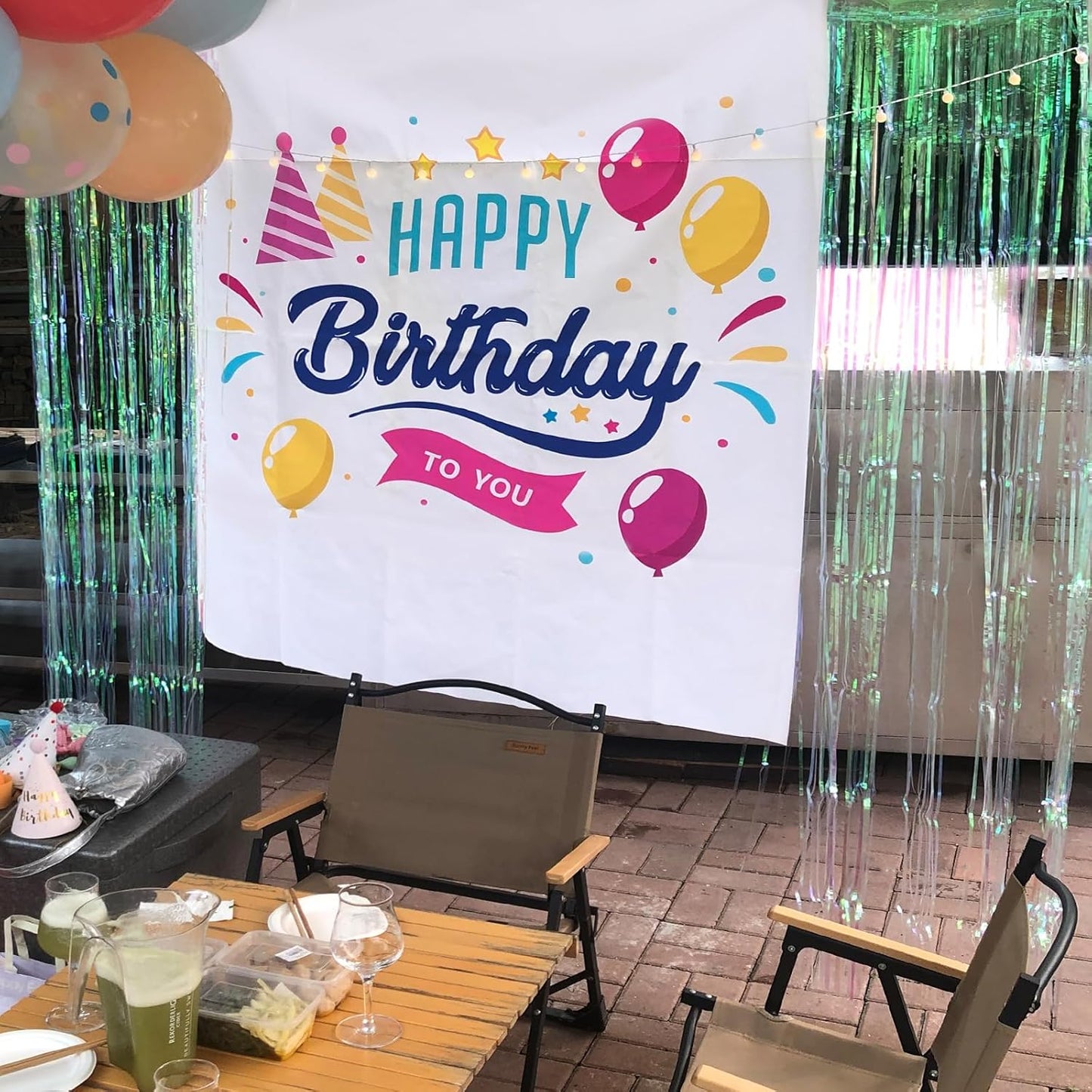 CANREVEL 2 Pack 3.2x6.5 Feet Iridescent Foil Fringe Backdrop Curtains, Clear Green Tinsel Photo Booth Props Streamers Party Decorations for Birthdays Jungle Safari Tropical Party Christmas Decorations