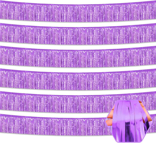 6 Pack 10 Feet Light Purple Foil Fringe Garland Metallic Tinsel Streamers Banner Wall Hanging Curtain Backdrop for Parade Floats, Birthday, Graduate, Mother's Day, Wedding Party Decoration