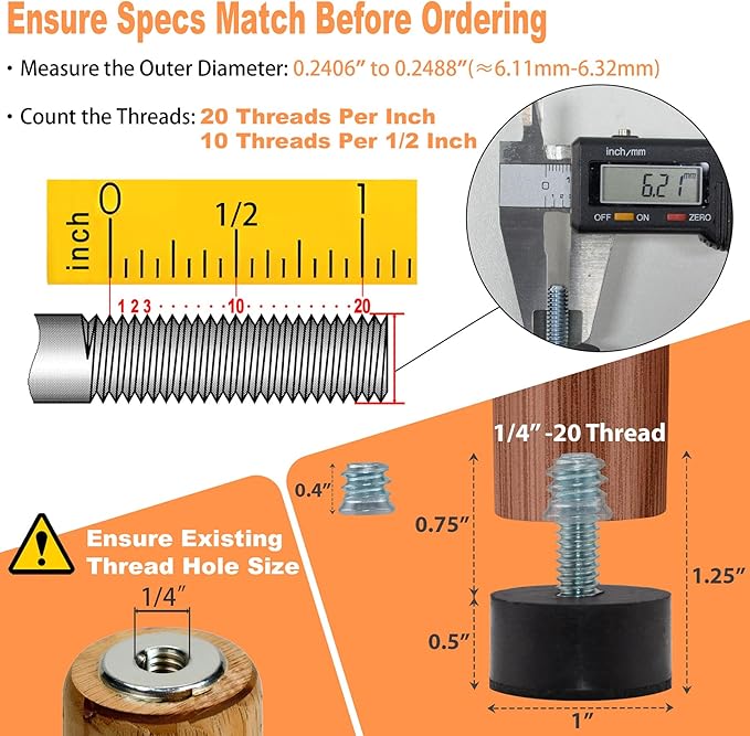 NEWBYTEK 1/4-20 Rubber Adjustable Furniture Leveler，8 Pack Leveling Feet Screws - Image 2