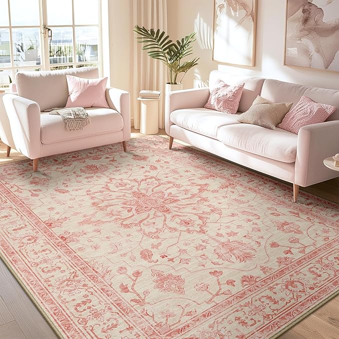 RELEANY Area Rugs 5'x7' Washable Non-Slip, Floral Vintage Distress Print - Image 2