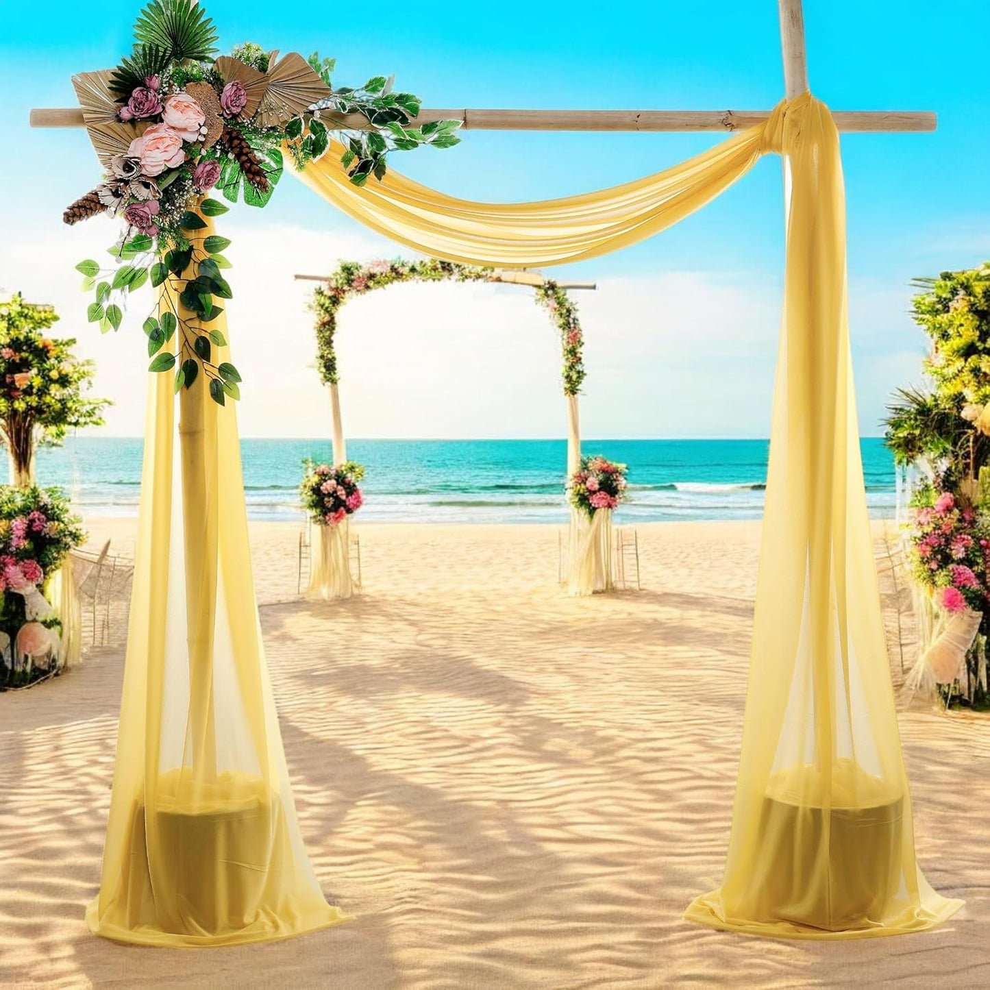 MDS Halloween Chiffon Draping Fabric - 2 Panel, 30" Wide x 50ft Long - Sheer Spooky Arbor & Canopy Drapery for Haunted House Backdrops, Party Ceilings, DIY Costumes & Themed Events - Gold