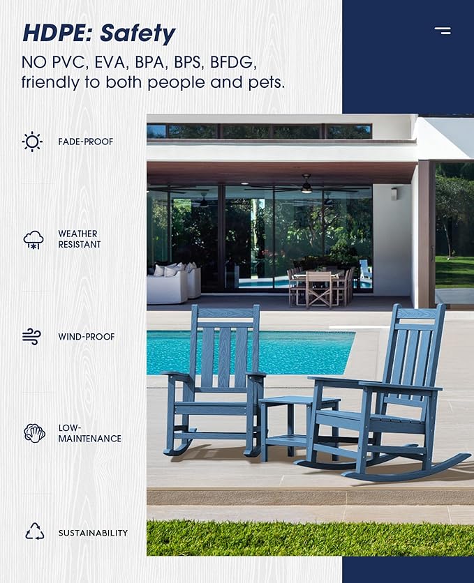 KINGYES Oversized Outdoor Rocking Chair Set of 4, All-Weather Patio Rocking - Image 7