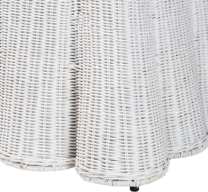 Bali & pari Palm Bohemian White Scallop Rattan Ottoman - Image 5