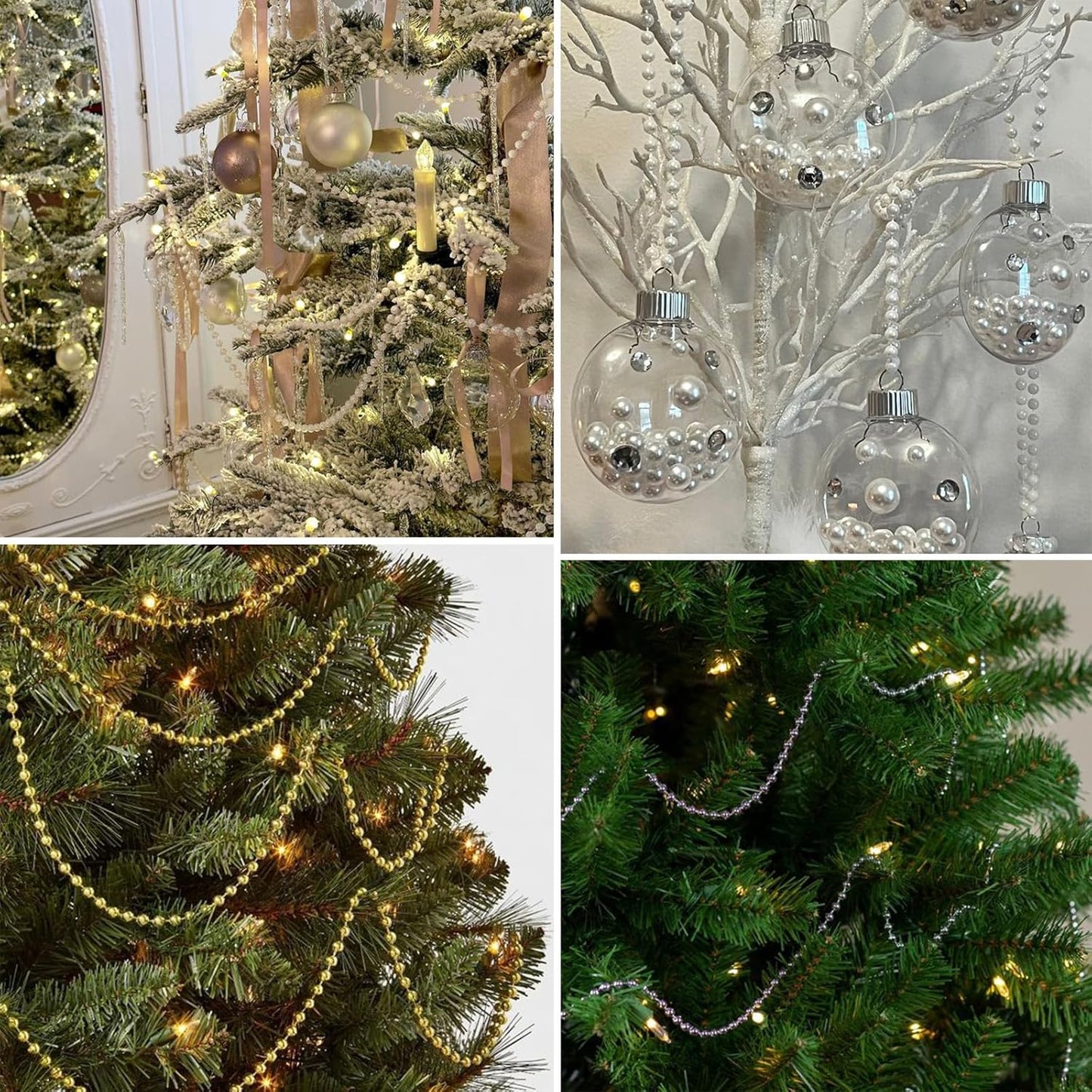 118 FT Pearl Beads Garland for Decoration, 5MM Craft Pearl Beads String Spool Ivory Color Faux Pearl Strand Roll for DIY Craft Wedding Party Christmas Tree Decoration