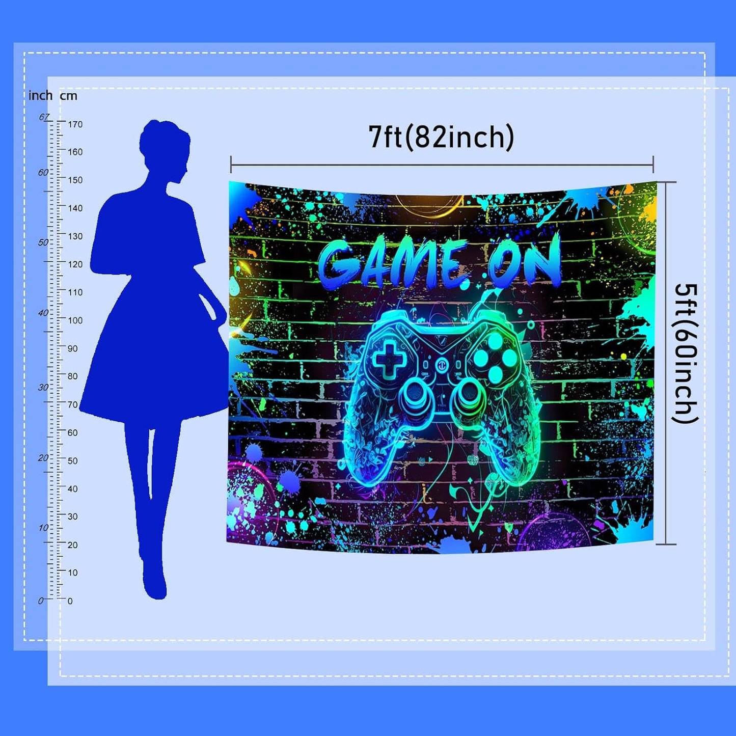 Mocsicka Game On Backdrop Video Game for Boys Level Up Birthday Party Decoration Game Night Arcade Neon Glow Gamer Banner Photography Background (Blue, 6x4ft(72"x48"))