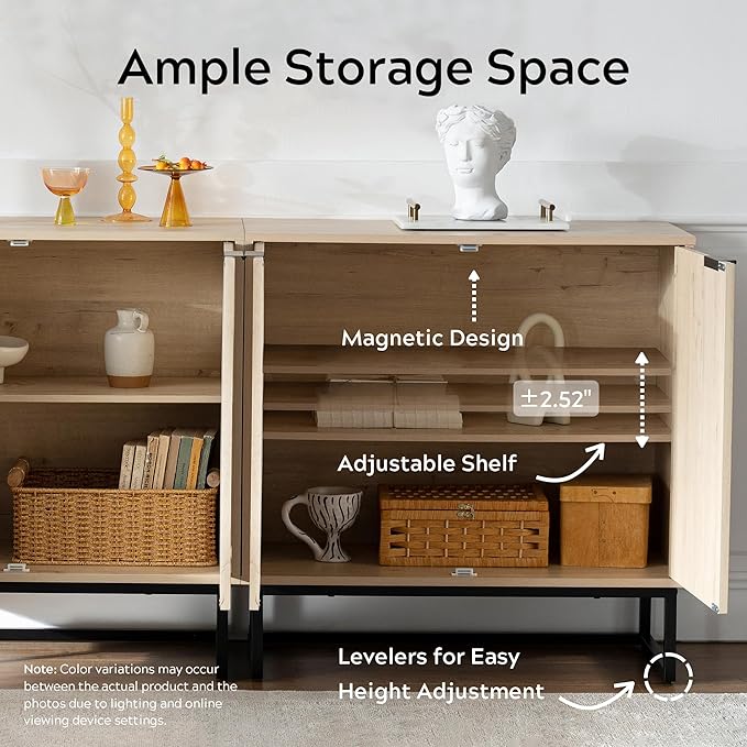 EYYTHUNG Fluted Cabinets with Storage Set of 3, Sideboard Buffet Cabinet with - Image 4