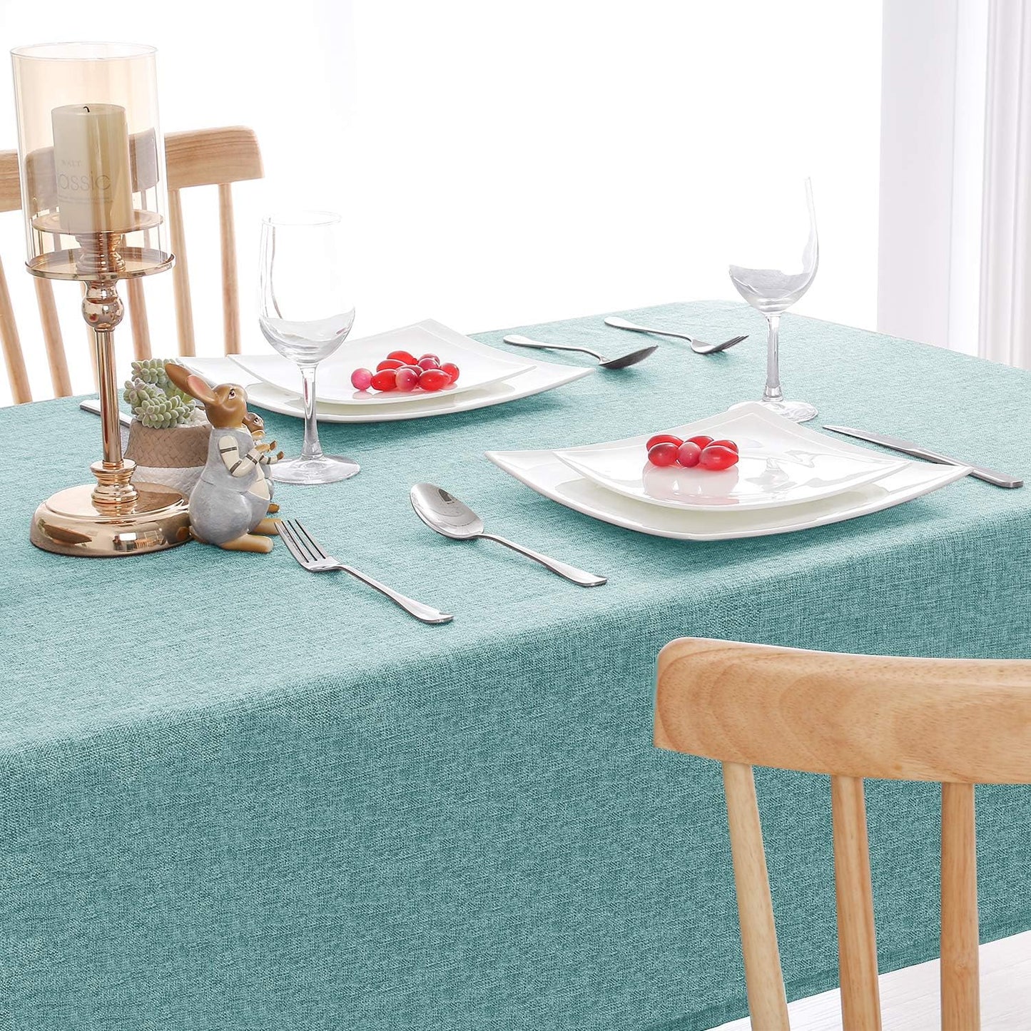 Hiasan Faux Linen Rectangle Tablecloth - Wrinkle and Stain Resistant Washable Table Cloth for Kitchen Dining Room Holiday Table Cover for Party Dinner, Aqua, 54 x 108 Inch
