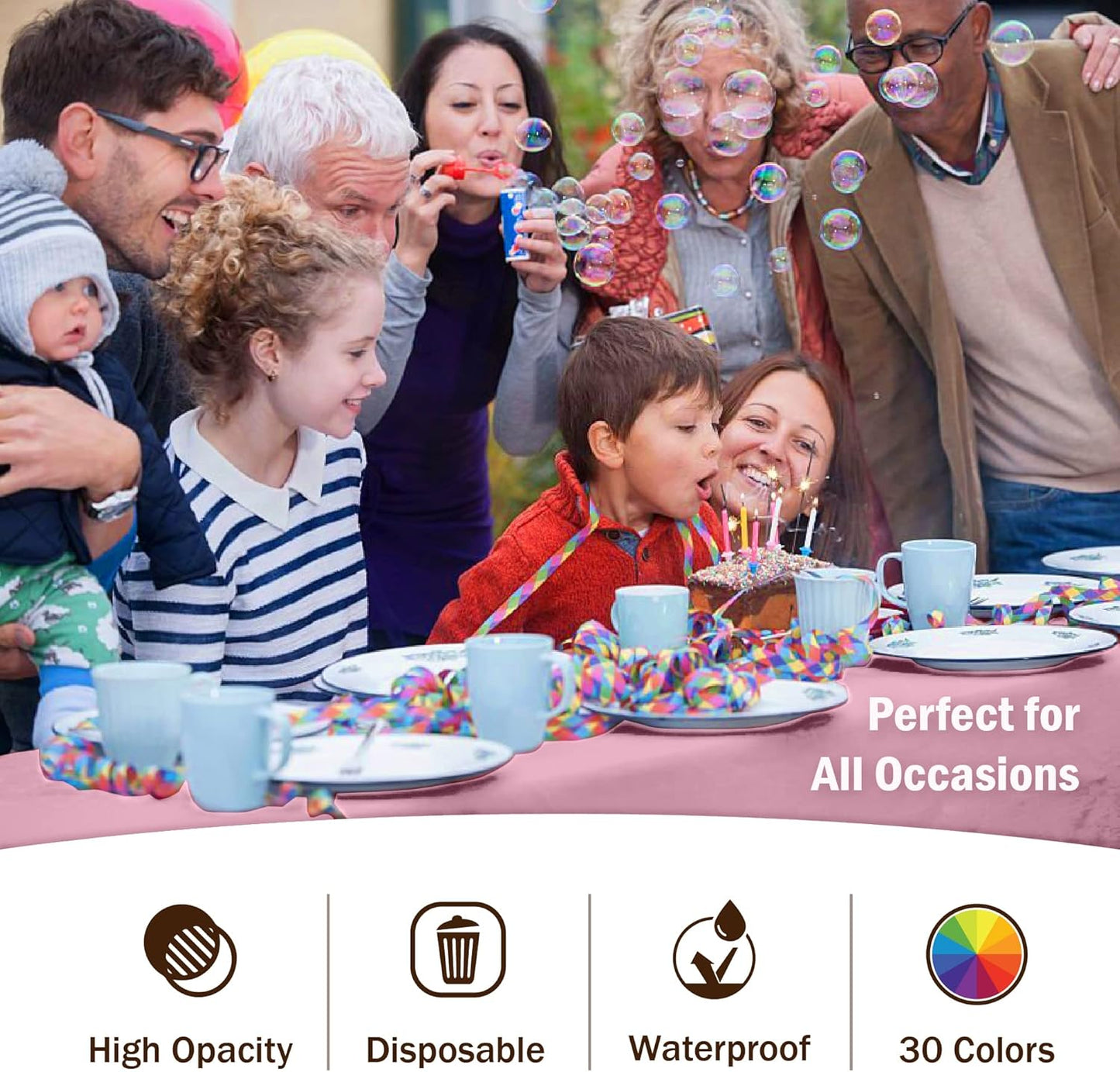 Party Solids Pack Of 12 Premium Plastic Tablecloth 54 Inch x 108 Inch Rectangle Table Cover - Pink