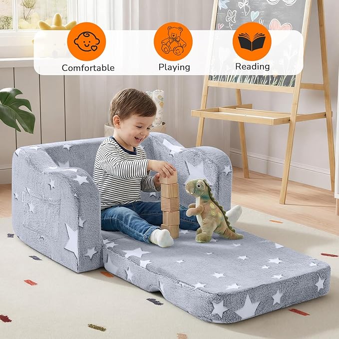 MeMoreCool Glowing Star Kids Chair, 2-in-1 Foldable Kids Couch - Image 3